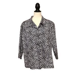 Bamboo Traders‎ Black White 3/4 Sleeve Blazer 2X